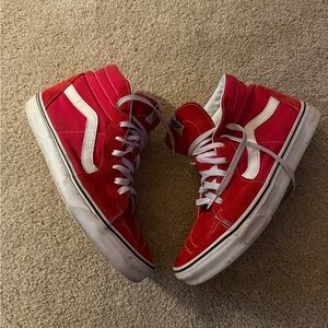 Red And White Vans High top Shoes Size U.S. Men 10.5